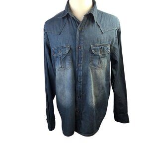 Ditch Plains Chambray Western Shirt Men's XL Long Sleeve Denim Fade Cowboy